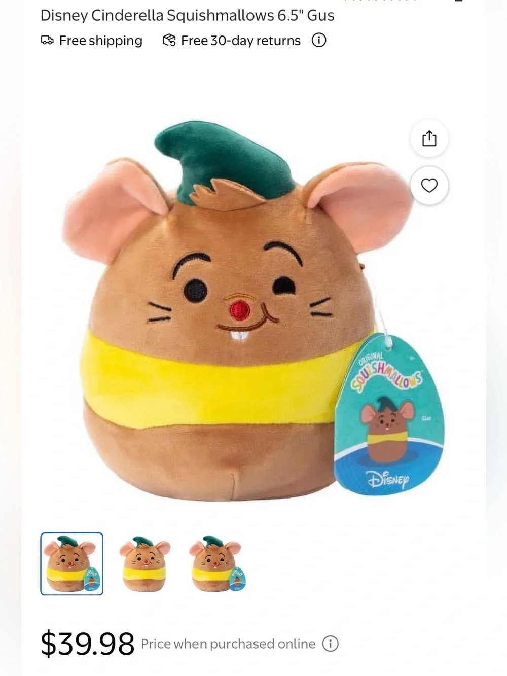 6.5” Disney Plush Mouse Toy - Brown, Yellow & Teal Hat